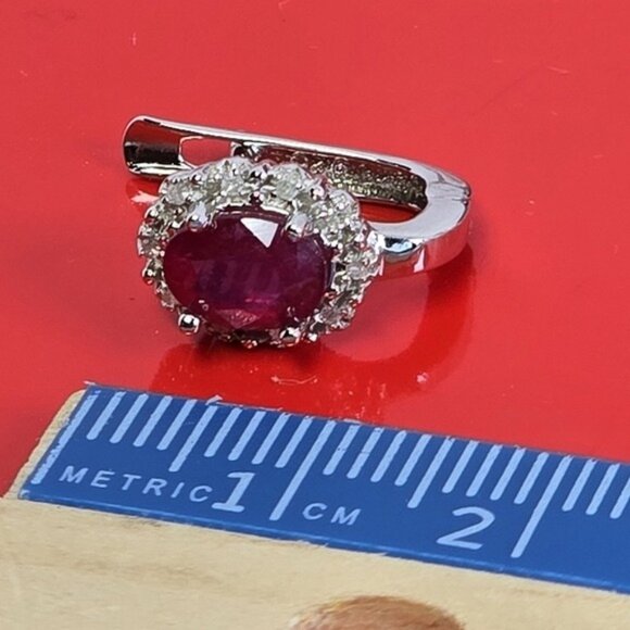 925 Sterling Silver Set, Ring & Earrings with Natural Ruby & NATURAL 52 DIAMONDS - Picture 4 of 14